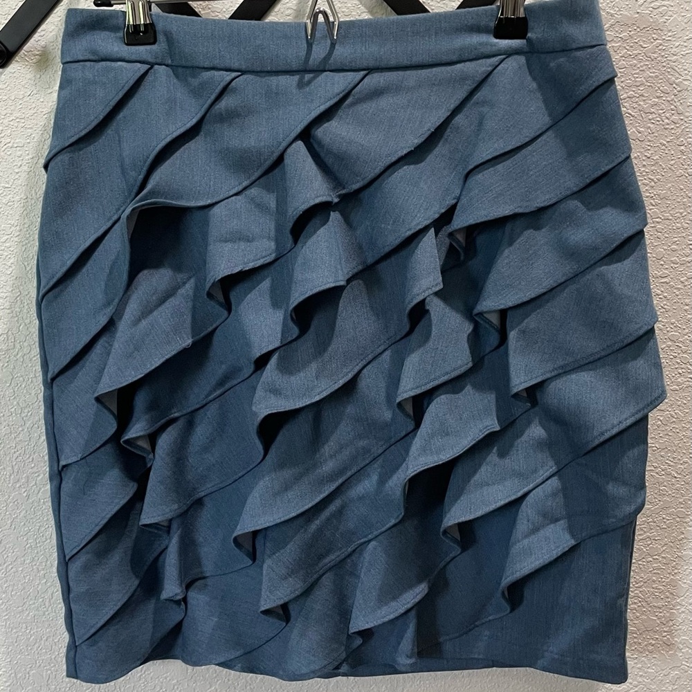 New York & Company Blue Ruffled Pencil Skirt SZ 6